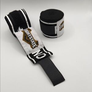 FightState Apparel Black and White Hand Wraps with Fighter Mantra